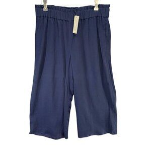 J Crew Point Sur Pants Womens M Navy Blue Paperbag Wide Leg Cropped Relaxed